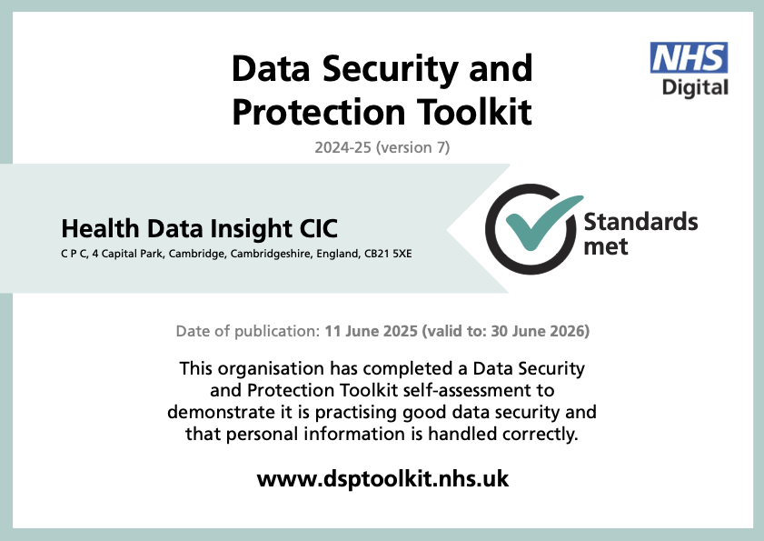 DSPT standards met certificate Data Security and Protection Toolkit standards met
